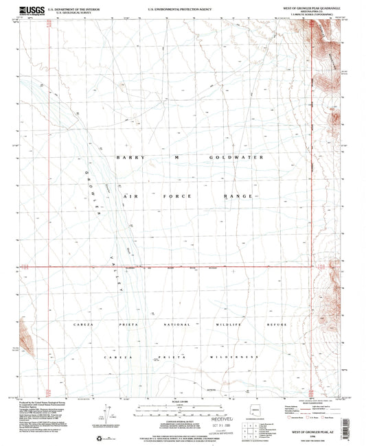 Classic USGS West of Growler Peak Arizona 7.5'x7.5' Topo Map Image