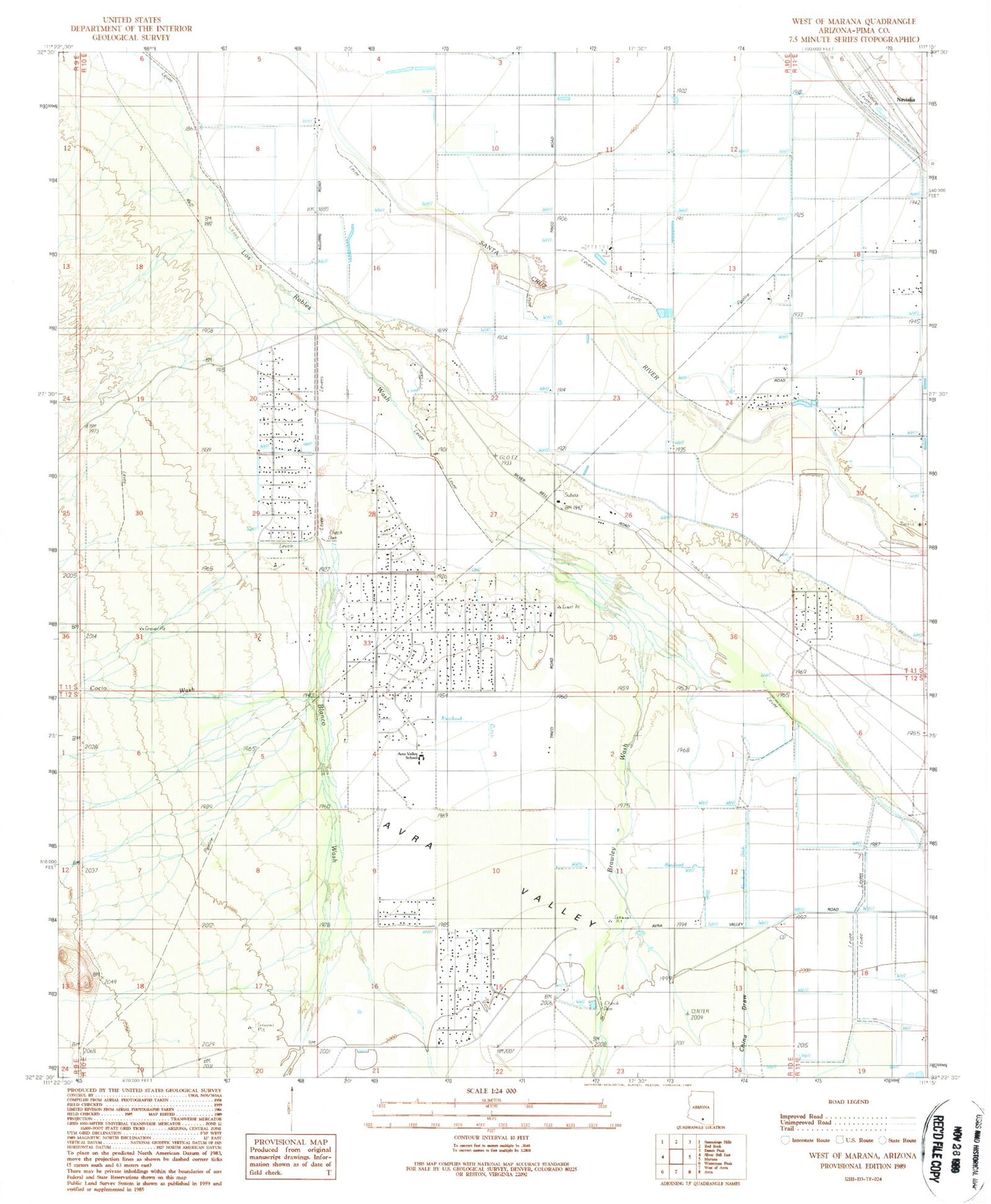 Classic USGS West of Marana Arizona 7.5'x7.5' Topo Map Image