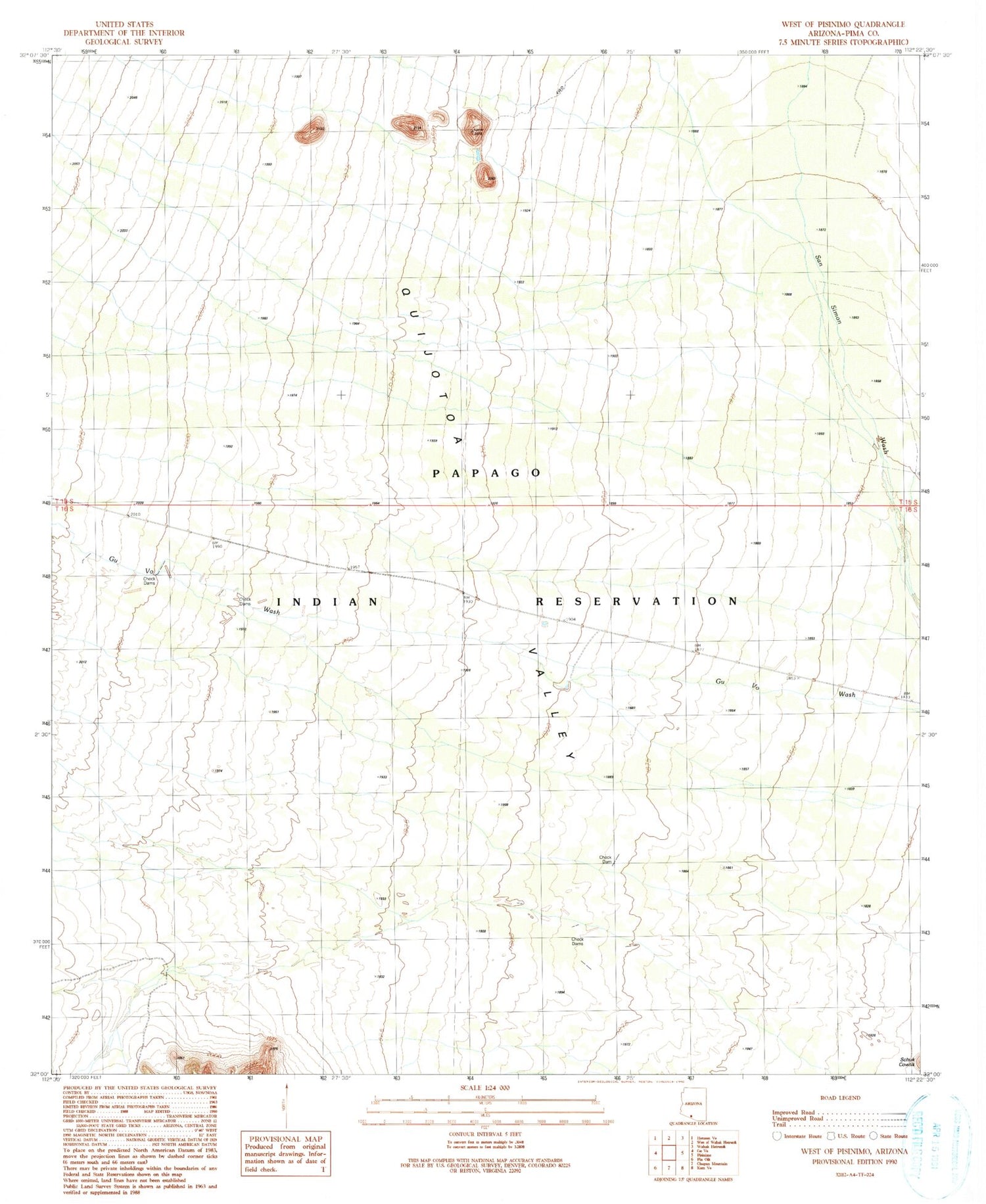 Classic USGS West of Pisinimo Arizona 7.5'x7.5' Topo Map Image