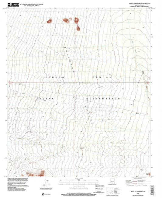 Classic USGS West of Pisinimo Arizona 7.5'x7.5' Topo Map Image
