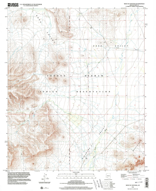 Classic USGS West of Ventana Arizona 7.5'x7.5' Topo Map Image