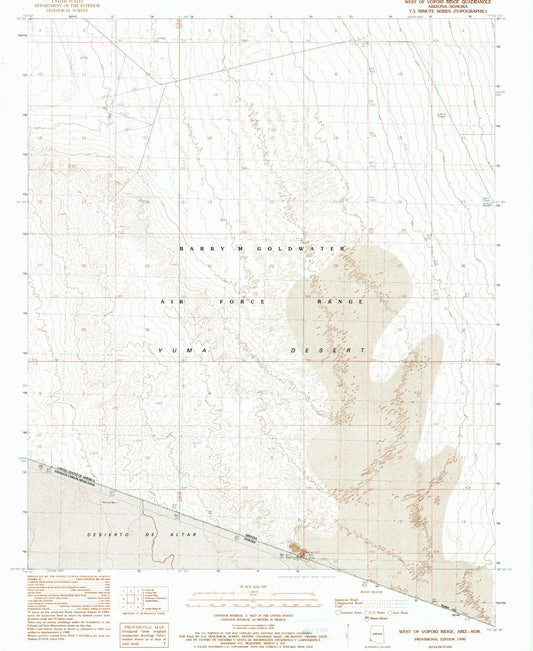 Classic USGS West of Vopoki Ridge Arizona 7.5'x7.5' Topo Map Image