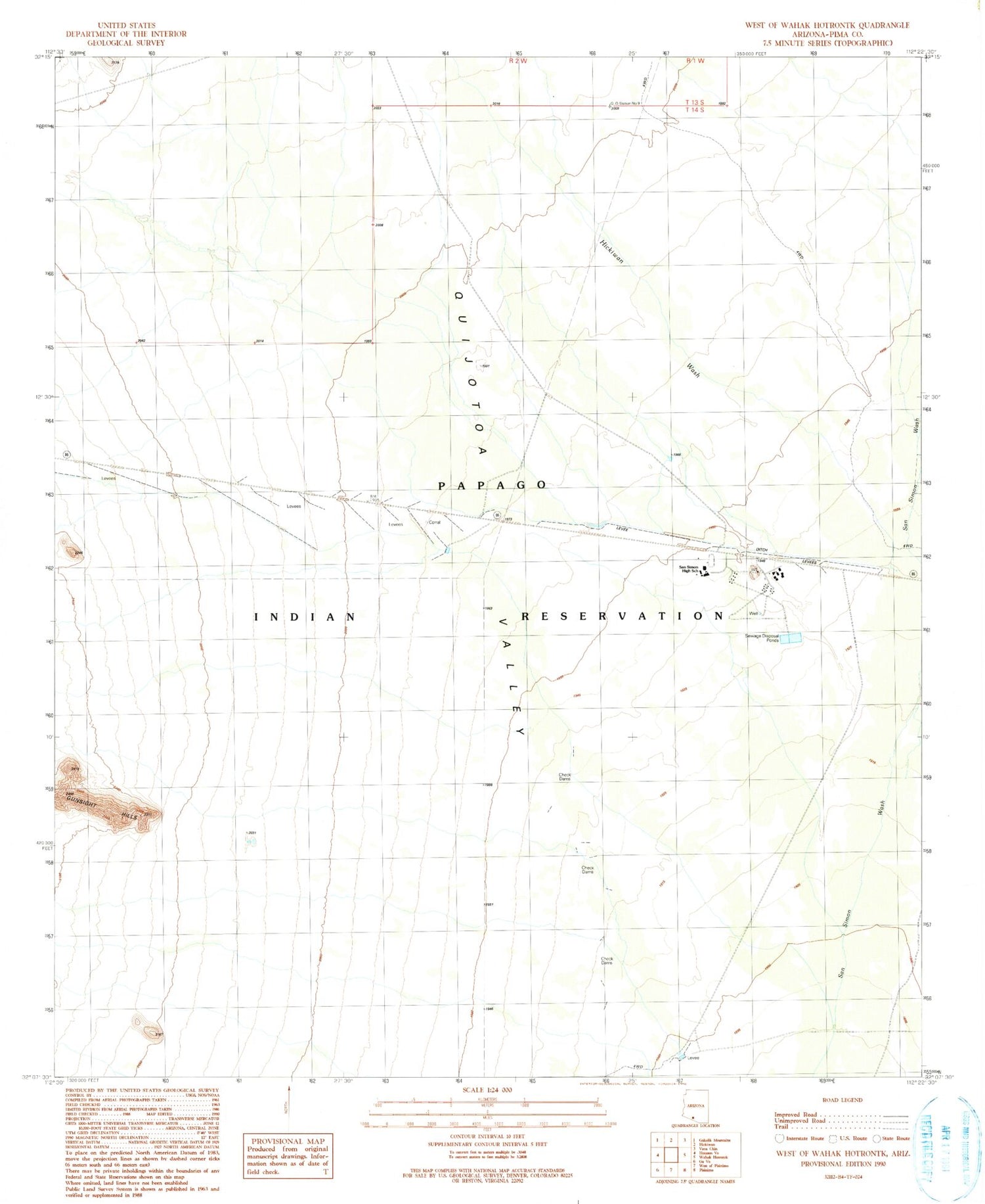 Classic USGS West of Wahak Hotrontk Arizona 7.5'x7.5' Topo Map Image