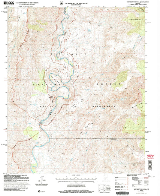 Classic USGS Wet Bottom Mesa Arizona 7.5'x7.5' Topo Map Image
