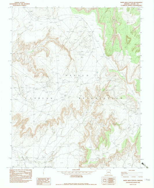Classic USGS White Area Canyon Arizona 7.5'x7.5' Topo Map Image