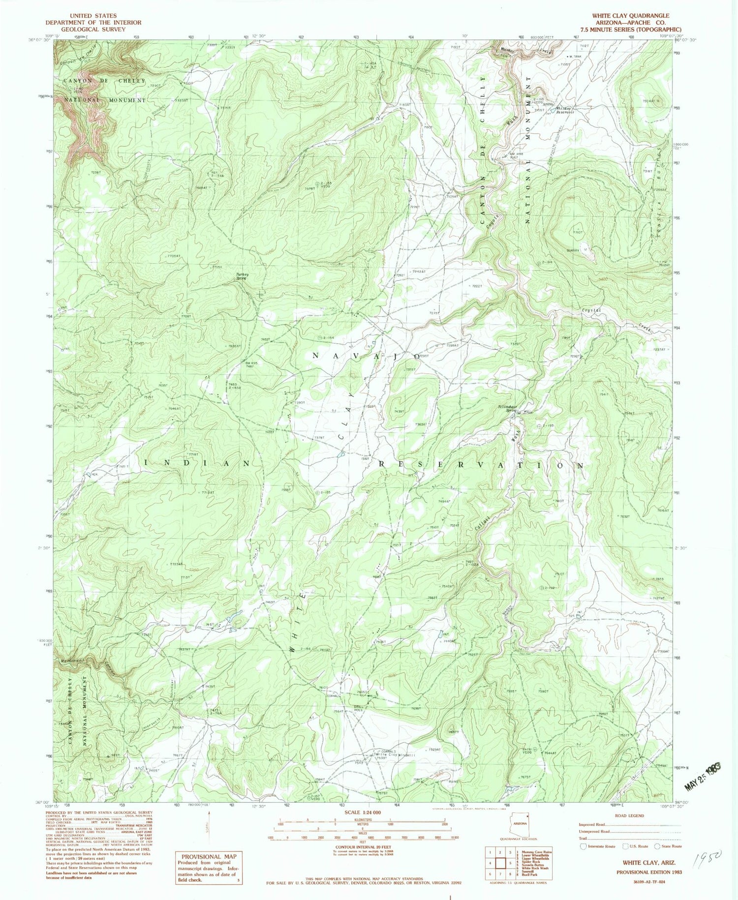 Classic USGS White Clay Arizona 7.5'x7.5' Topo Map Image