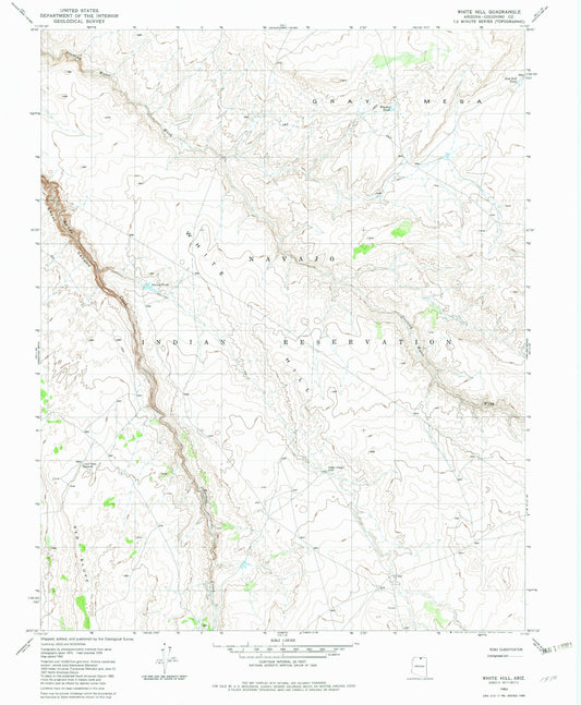 Classic USGS White Hill Arizona 7.5'x7.5' Topo Map Image