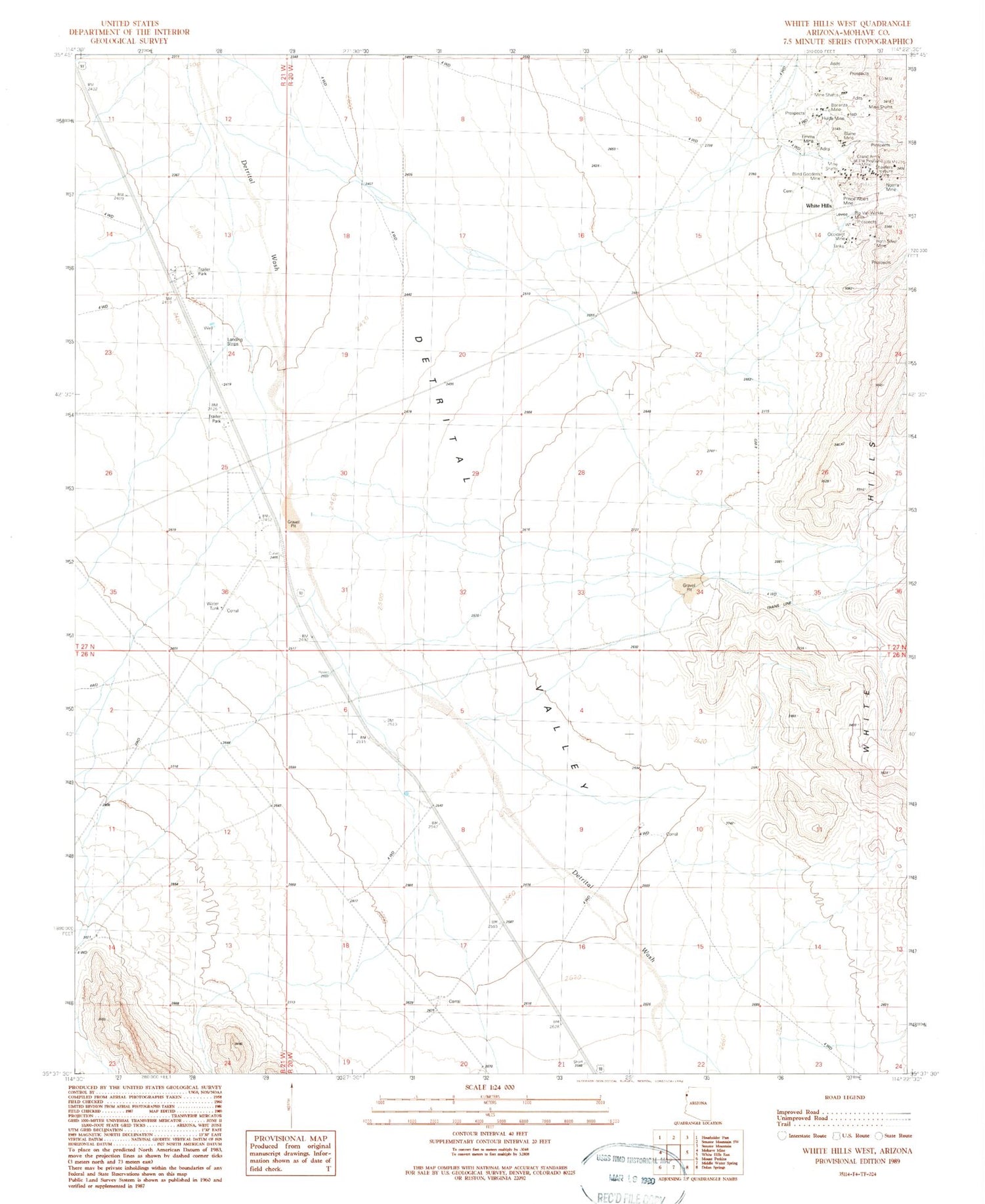 Classic USGS White Hills West Arizona 7.5'x7.5' Topo Map Image