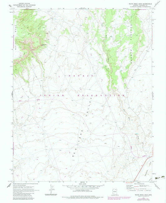 Classic USGS White Mesa Arch Arizona 7.5'x7.5' Topo Map Image