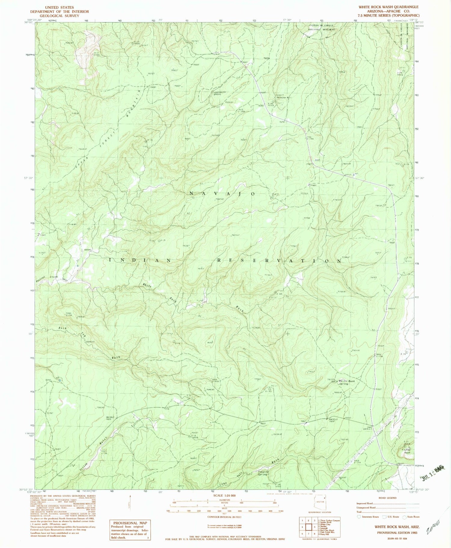 Classic USGS White Rock Wash Arizona 7.5'x7.5' Topo Map Image