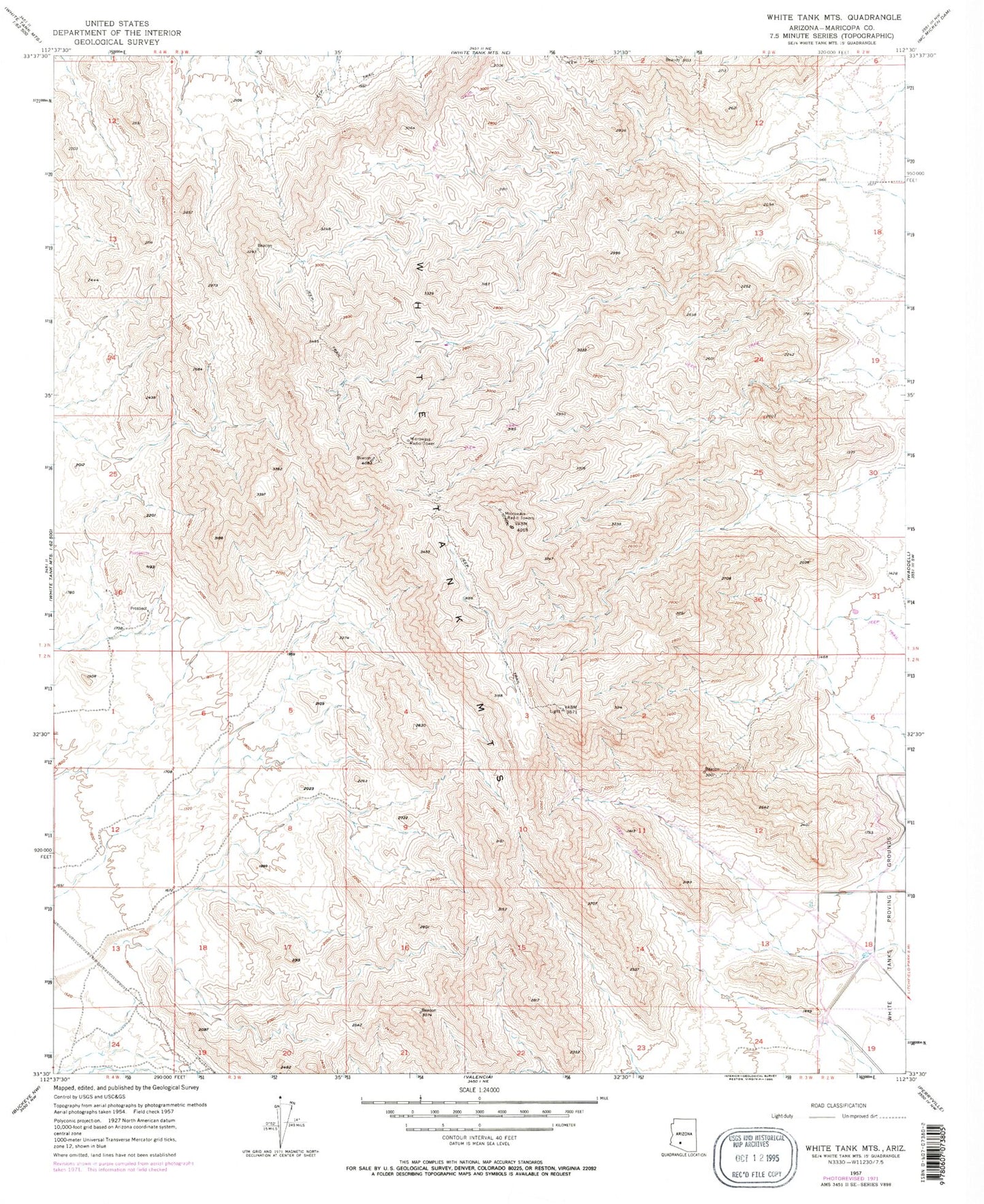 Classic USGS White Tank Mountains Arizona 7.5'x7.5' Topo Map Image