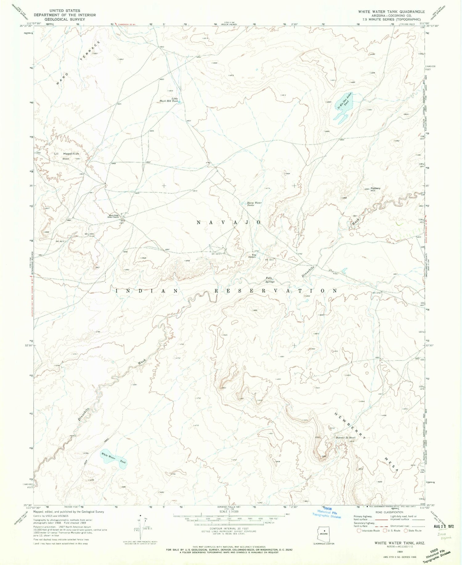 Classic USGS White Water Tank Arizona 7.5'x7.5' Topo Map Image
