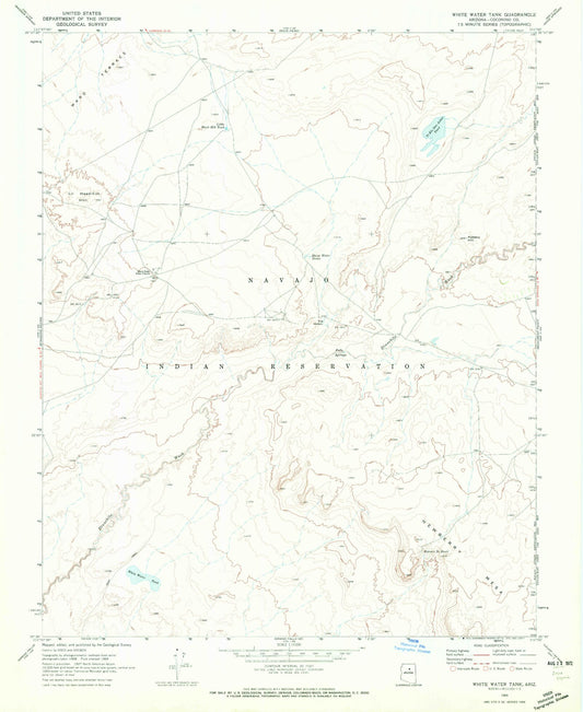 Classic USGS White Water Tank Arizona 7.5'x7.5' Topo Map Image