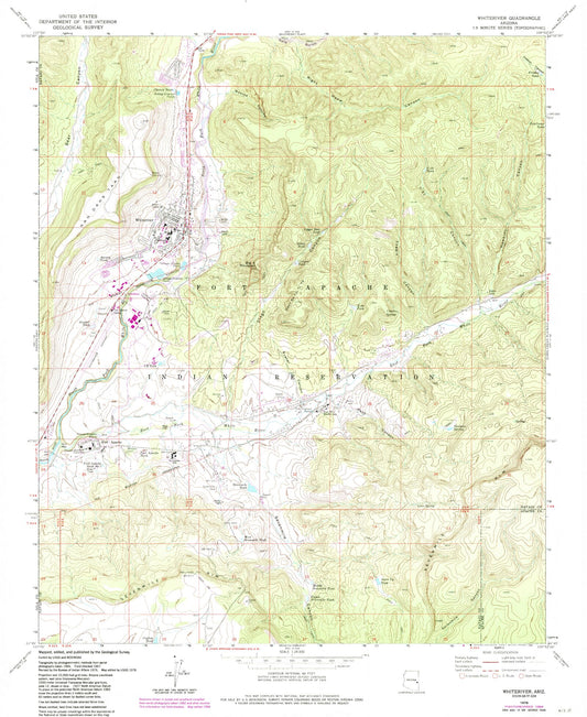 Classic USGS Whiteriver Arizona 7.5'x7.5' Topo Map Image
