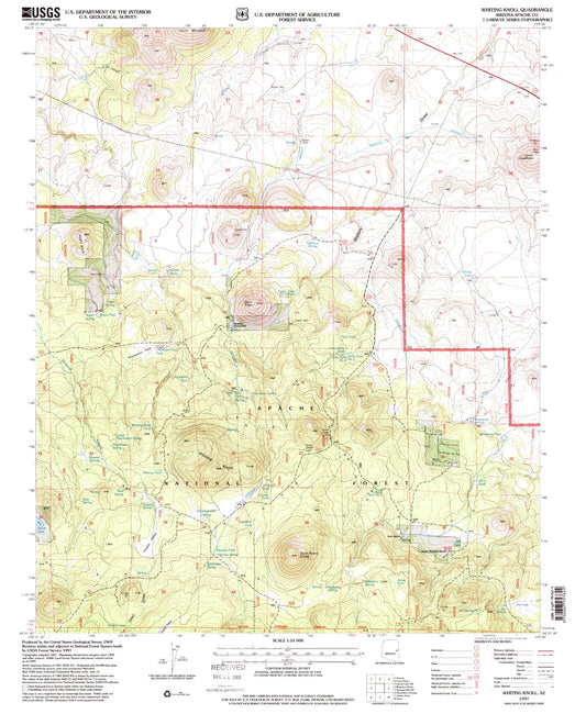 Classic USGS Whiting Knoll Arizona 7.5'x7.5' Topo Map Image