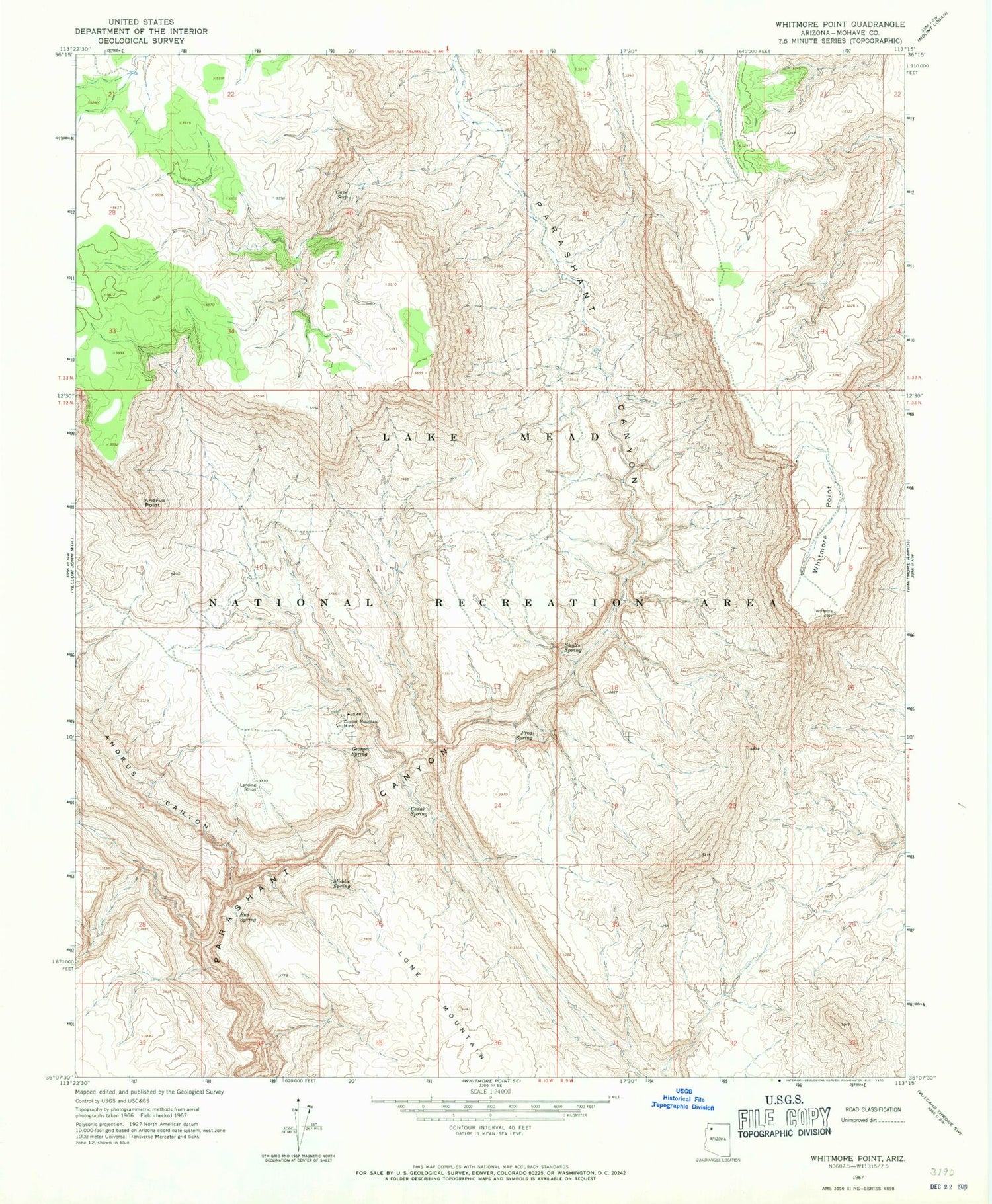 Classic USGS Whitmore Point Arizona 7.5'x7.5' Topo Map Image