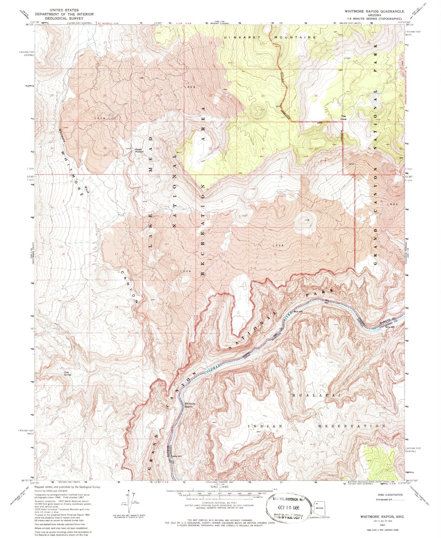 Classic USGS Whitmore Rapids Arizona 7.5'x7.5' Topo Map Image