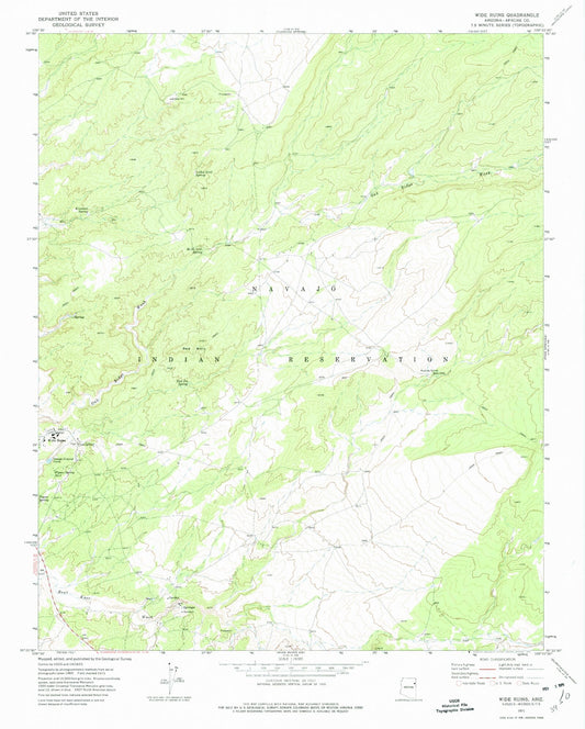 Classic USGS Wide Ruins Arizona 7.5'x7.5' Topo Map Image