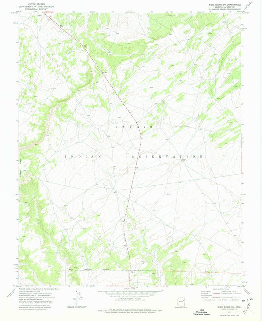 Classic USGS Wide Ruins SW Arizona 7.5'x7.5' Topo Map Image