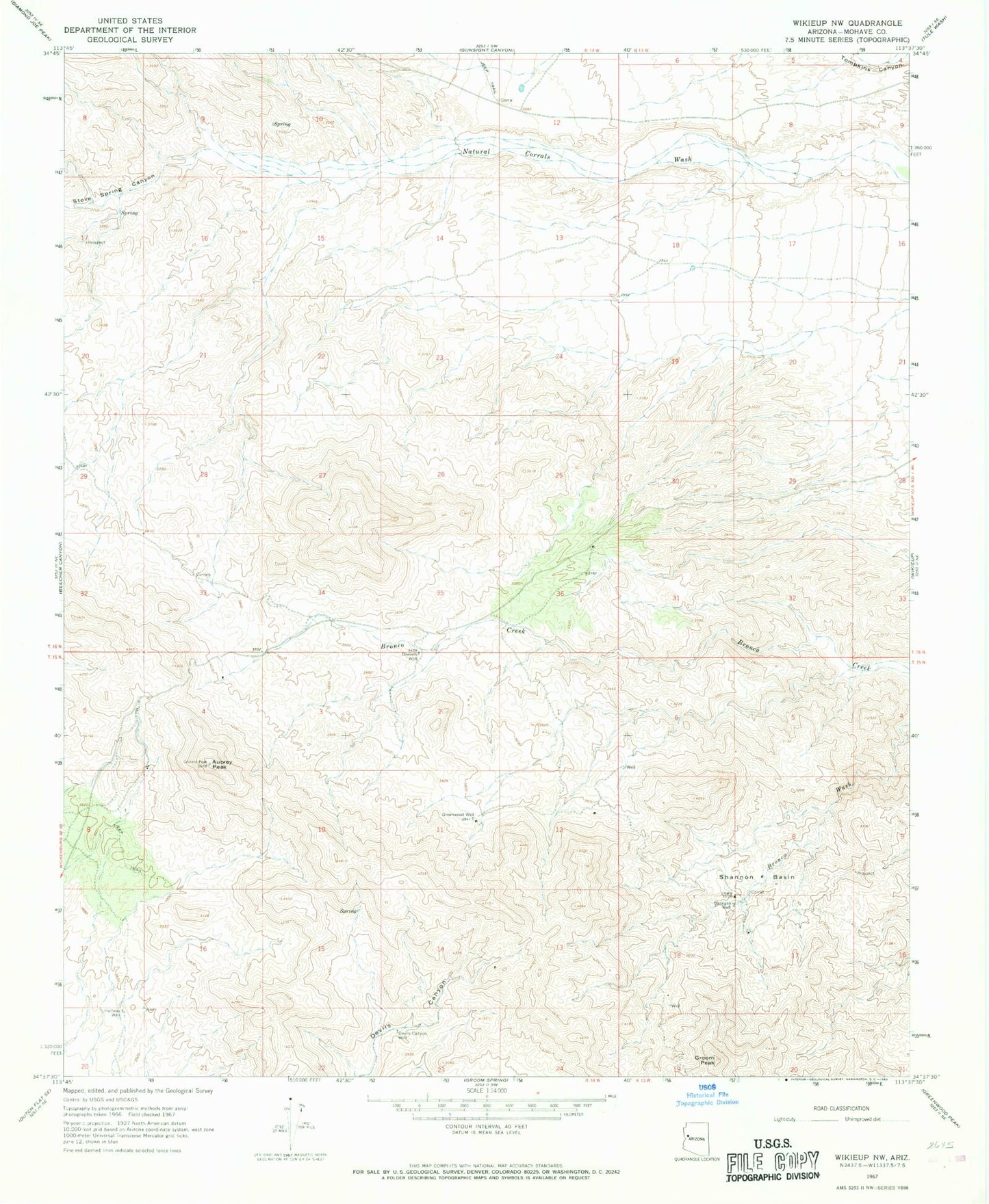 Classic USGS Aubrey Peak Arizona 7.5'x7.5' Topo Map Image