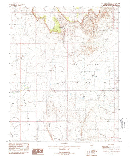 Classic USGS Wild Band Pockets Arizona 7.5'x7.5' Topo Map Image