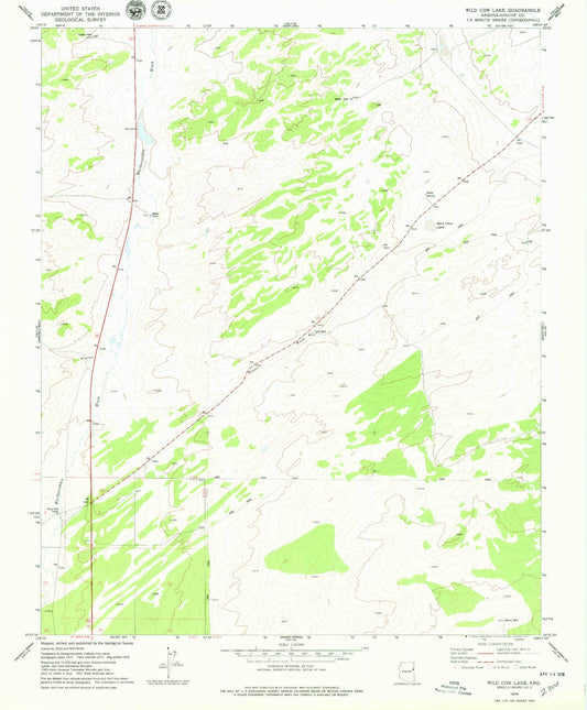 Classic USGS Wild Cow Lake Arizona 7.5'x7.5' Topo Map Image