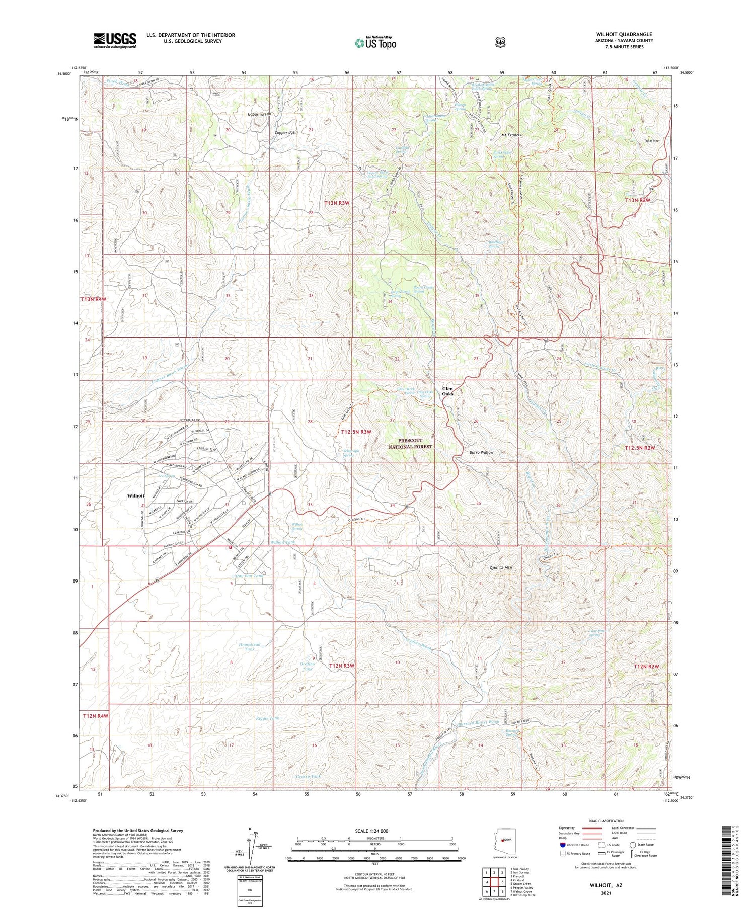 Wilhoit Arizona US Topo Map Image