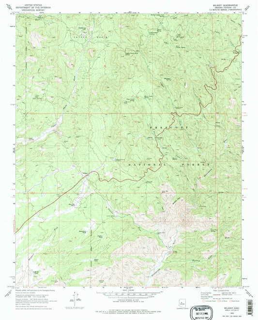 Classic USGS Wilhoit Arizona 7.5'x7.5' Topo Map Image