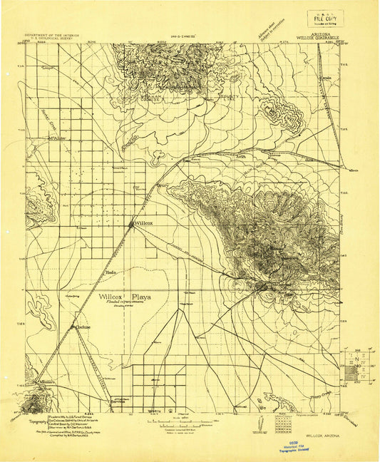 Historic 1922 Willcox Arizona 30'x30' Topo Map Image