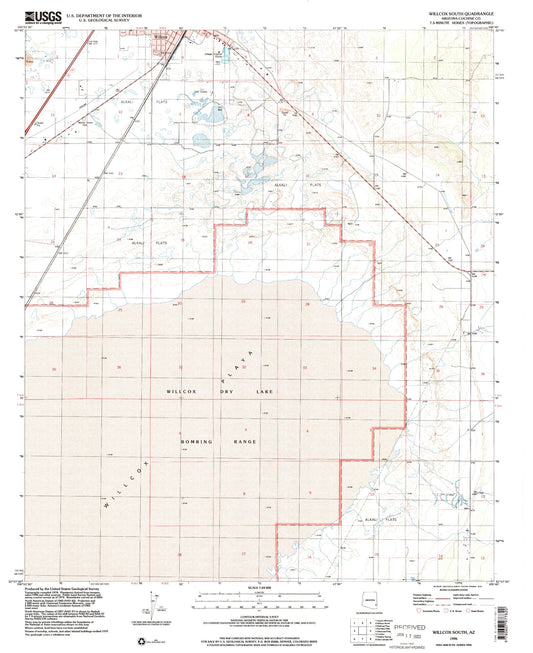 Classic USGS Willcox South Arizona 7.5'x7.5' Topo Map Image