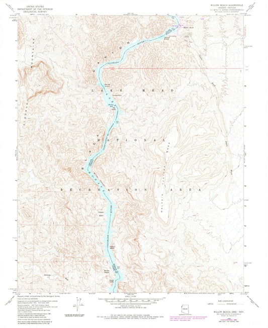 Classic USGS Willow Beach Arizona 7.5'x7.5' Topo Map Image