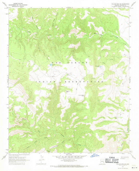Classic USGS Willow Mountain SE Arizona 7.5'x7.5' Topo Map Image