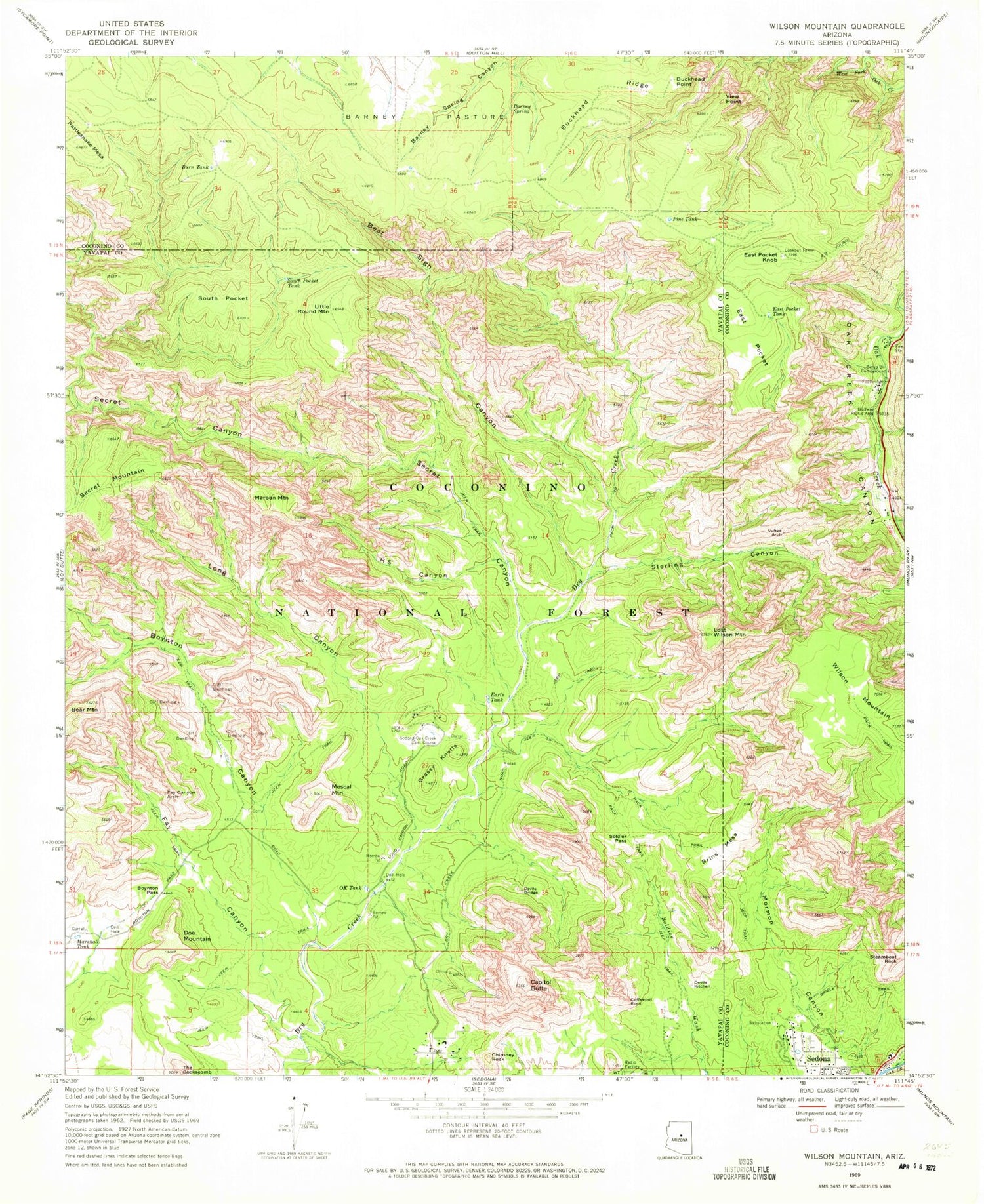 USGS Classic Wilson Mountain Arizona 7.5'x7.5' Topo Map Image