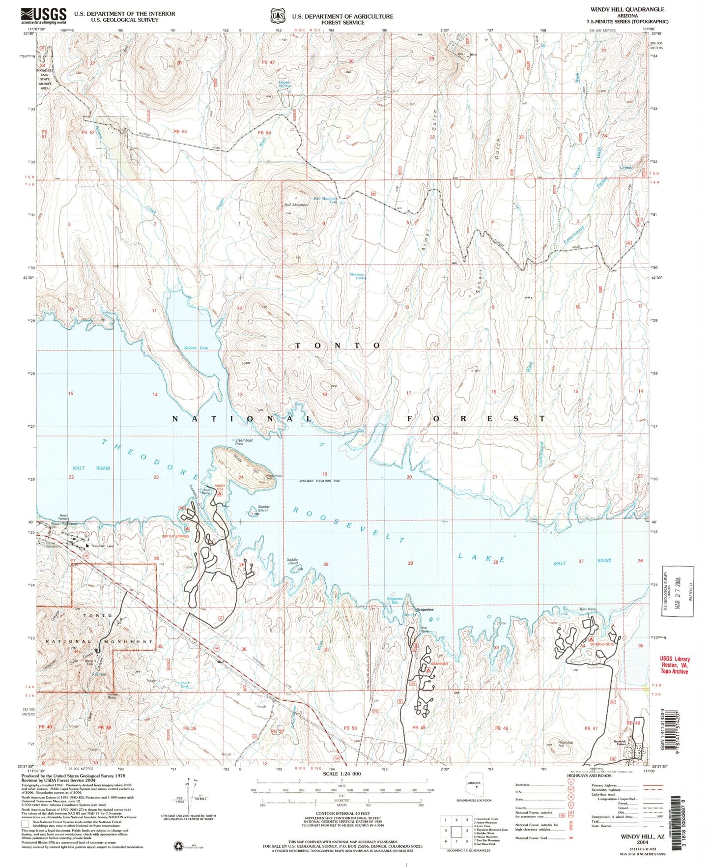 Classic USGS Windy Hill Arizona 7.5'x7.5' Topo Map Image
