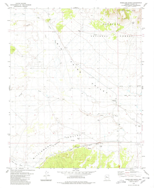 Classic USGS Wineglass Ranch Arizona 7.5'x7.5' Topo Map Image