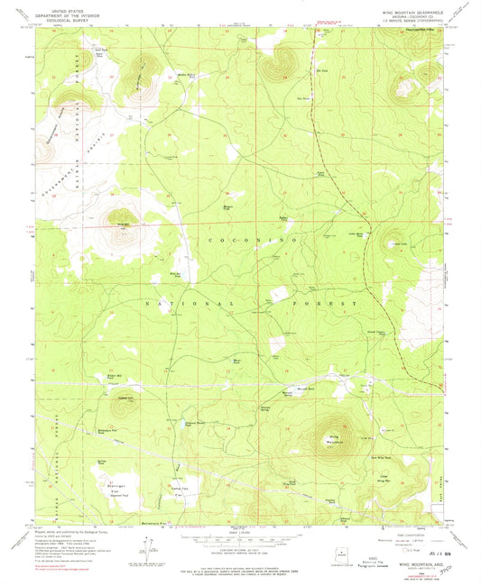 Classic USGS Wing Mountain Arizona 7.5'x7.5' Topo Map Image