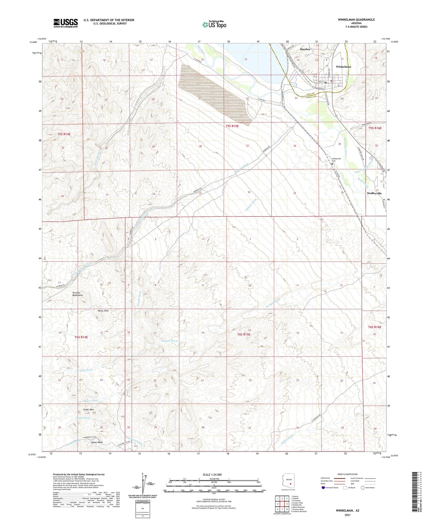 Winkelman Arizona US Topo Map Image