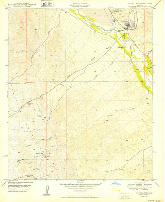 Classic USGS Winkelman Arizona 7.5'x7.5' Topo Map Image
