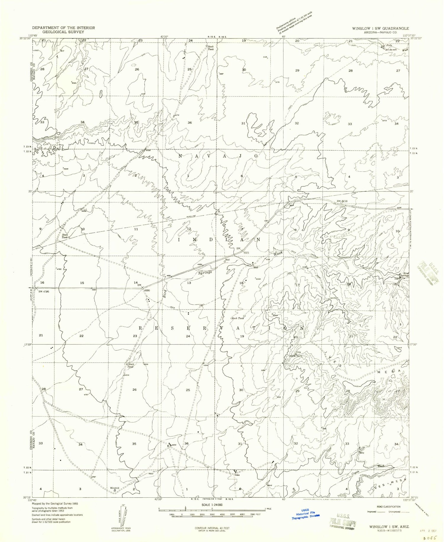 Classic USGS Bird Springs Wash Arizona 7.5'x7.5' Topo Map Image