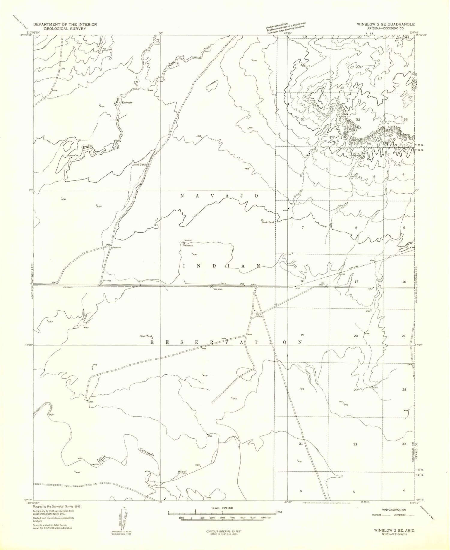 Classic USGS East of Old Leupp Arizona 7.5'x7.5' Topo Map Image