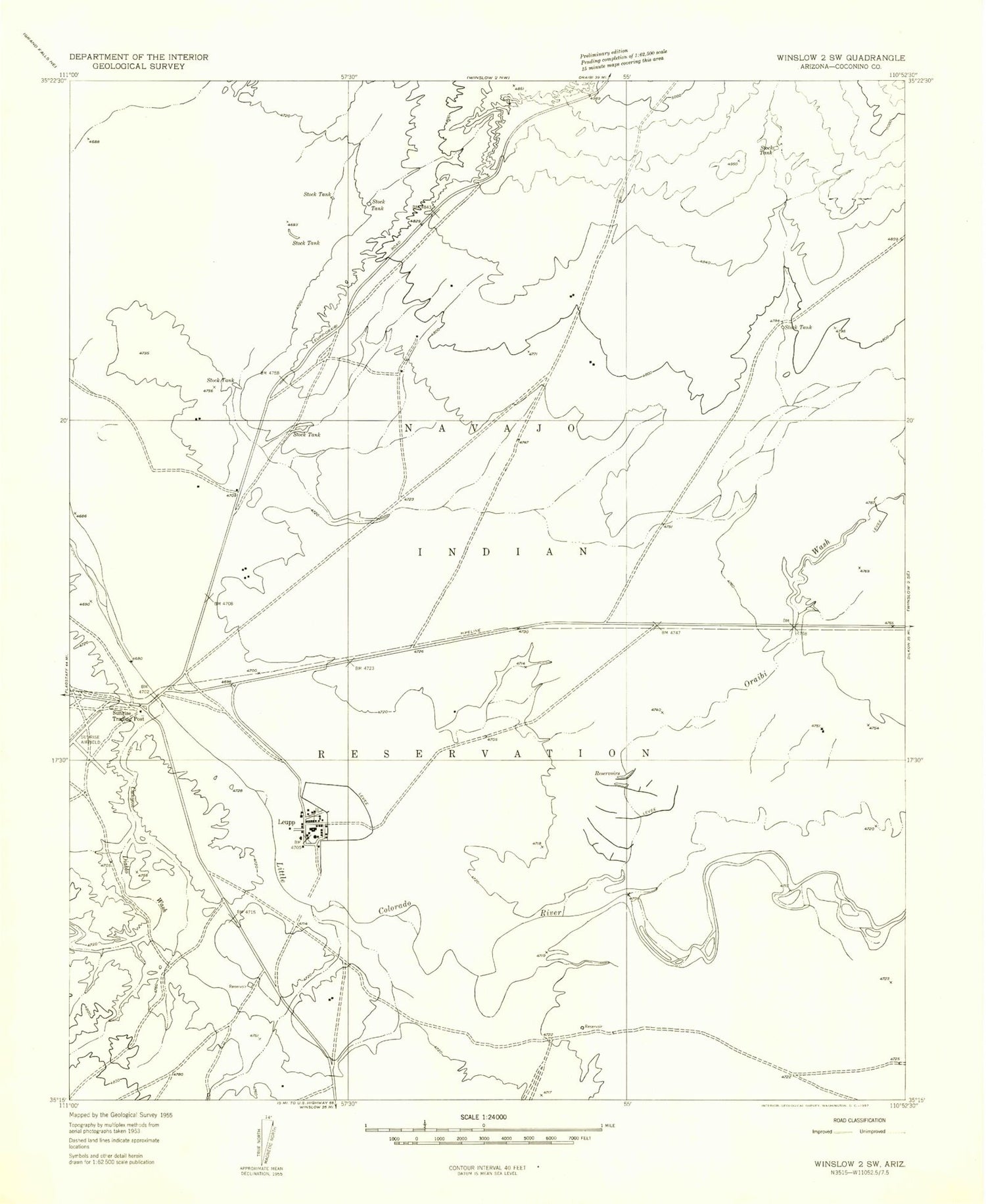 Classic USGS Old Leupp Arizona 7.5'x7.5' Topo Map Image