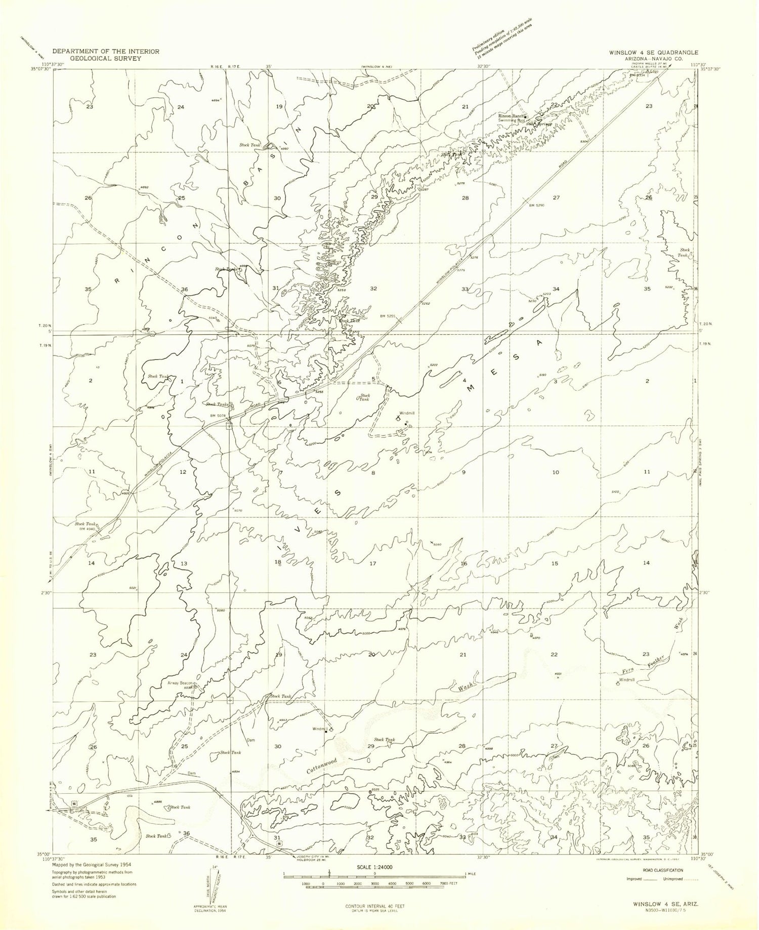 Classic USGS Rincon Ranch Arizona 7.5'x7.5' Topo Map Image
