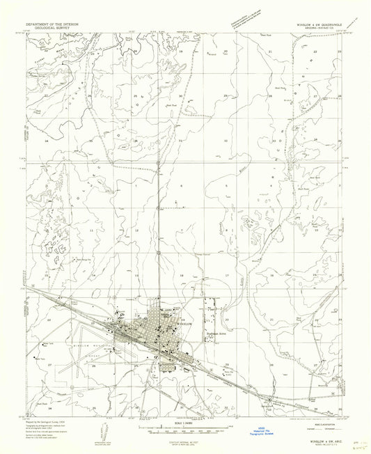 Classic USGS Winslow Arizona 7.5'x7.5' Topo Map Image
