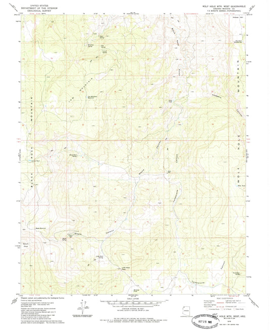 Classic USGS Wolf Hole Mountain West Arizona 7.5'x7.5' Topo Map Image