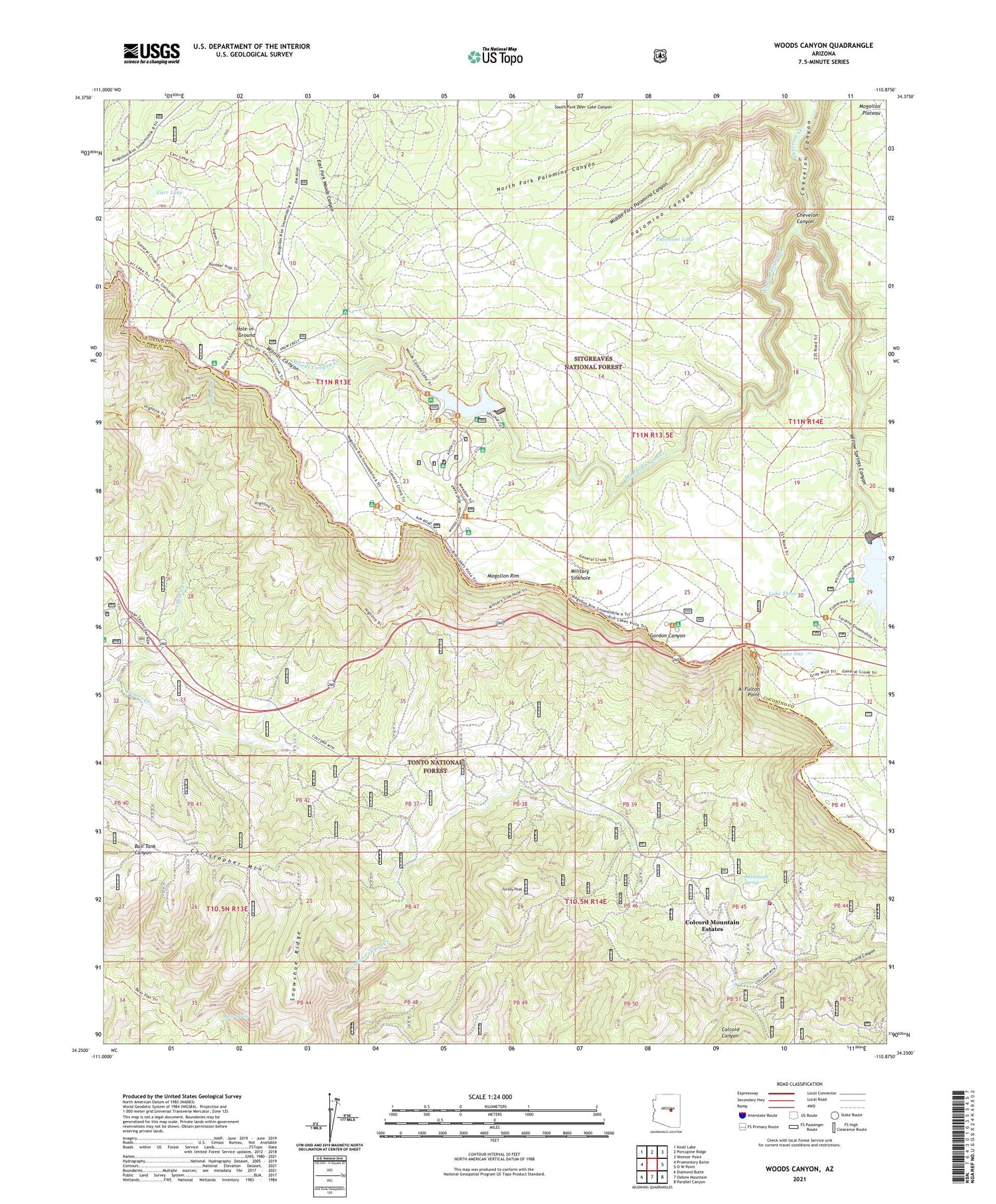 Woods Canyon Arizona US Topo Map Image