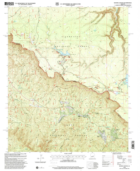 Classic USGS Woods Canyon Arizona 7.5'x7.5' Topo Map Image