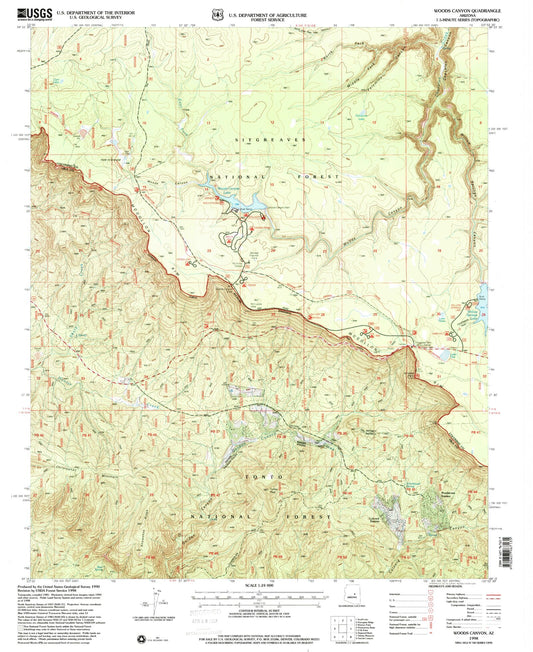 Classic USGS Woods Canyon Arizona 7.5'x7.5' Topo Map Image
