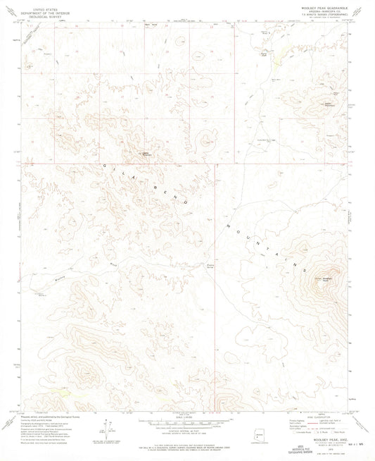 Classic USGS Woolsey Peak Arizona 7.5'x7.5' Topo Map Image