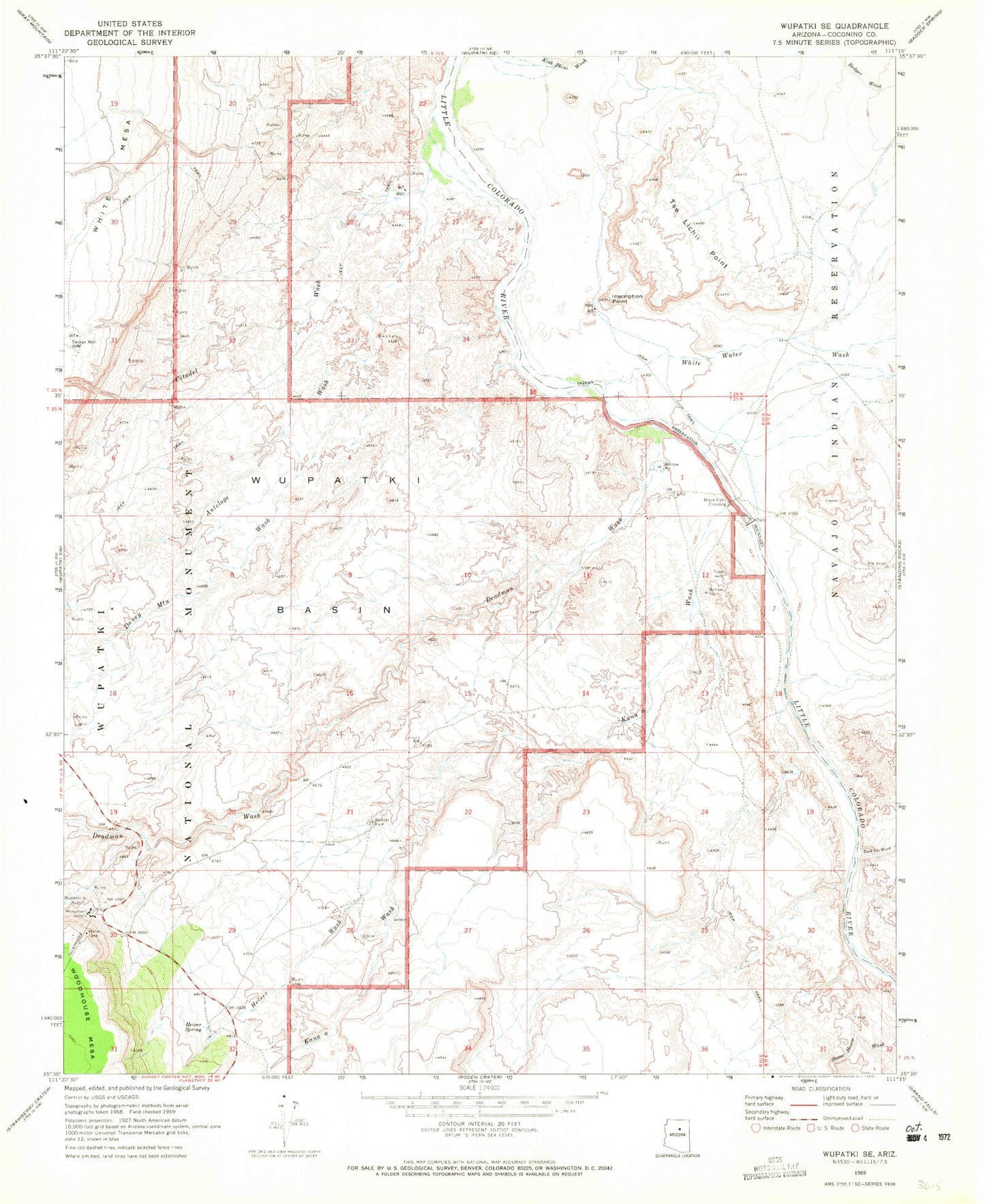 Classic USGS Wupatki SE Arizona 7.5'x7.5' Topo Map Image