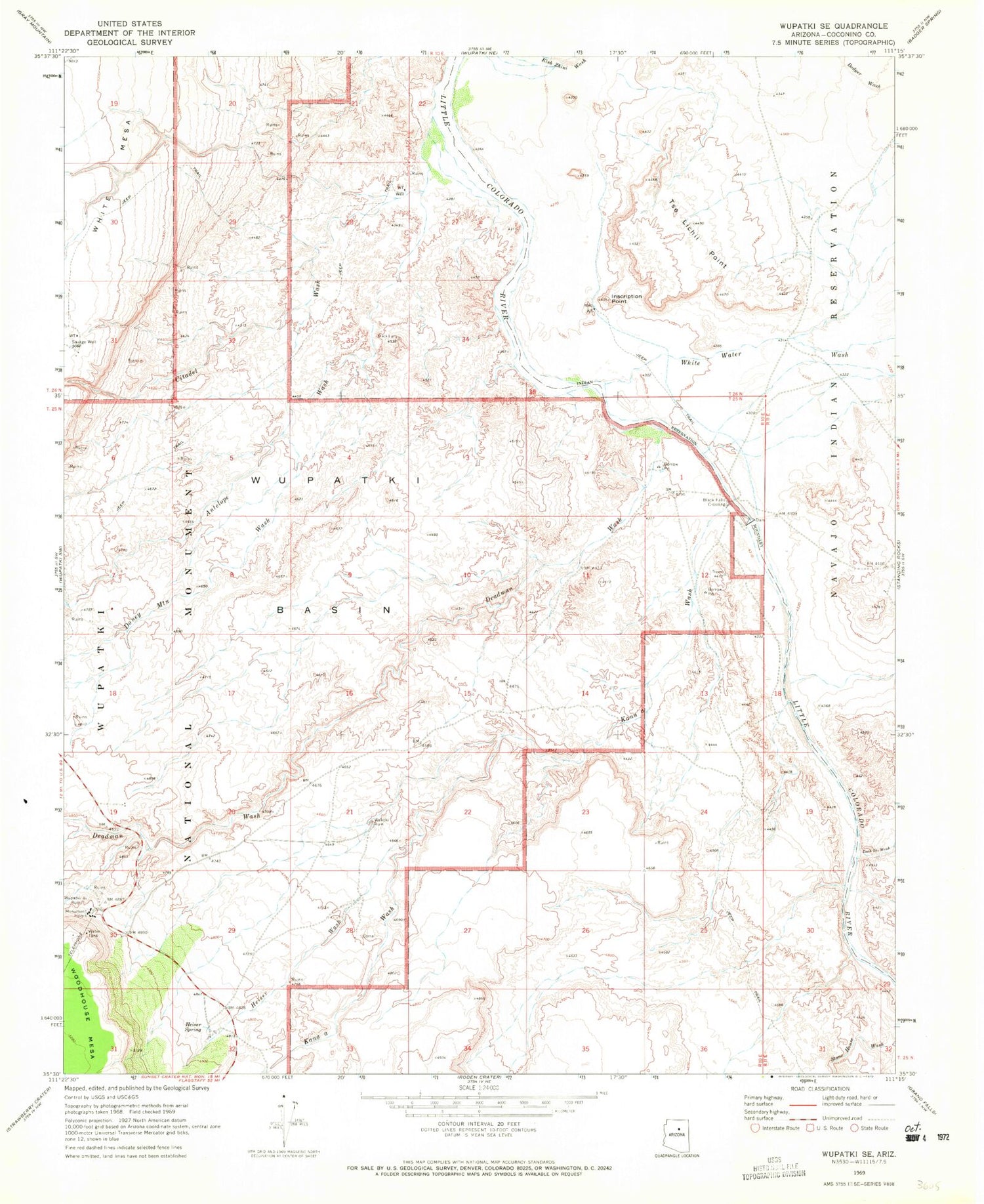 Classic USGS Wupatki SE Arizona 7.5'x7.5' Topo Map Image